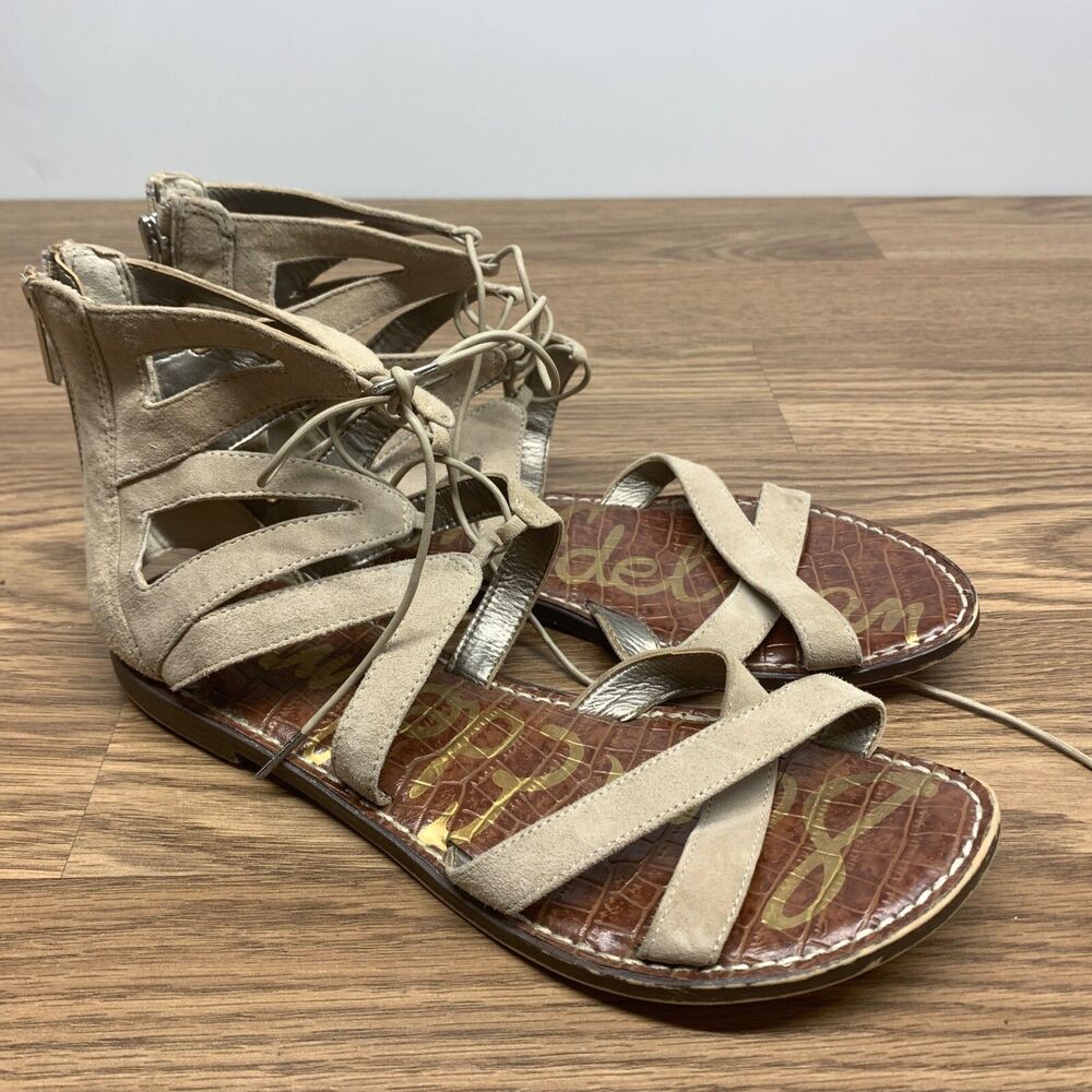 Women's Sam Edelman Katya Gladiator Sandals Shoes Size 9.5 US/39.5 Beige Leather